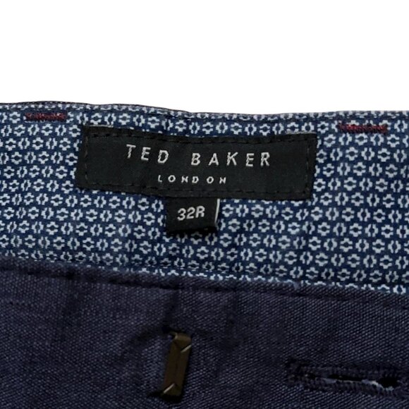 Ted Baker Dress Pants Mens Size 32R Linen Blend Stretch Flat Front Blue - Picture 5 of 6